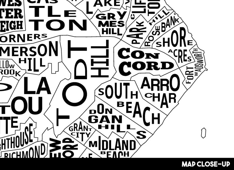 Staten Island Neighborhood City Map Print Handmade Staten Etsy