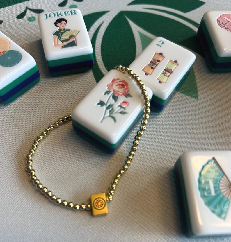 Mahjong Tile Beaded Bracelet - 18K gold filled or sterling silver image 3