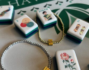 Mahjong Tile Beaded Bracelet - 18K gold filled or sterling silver