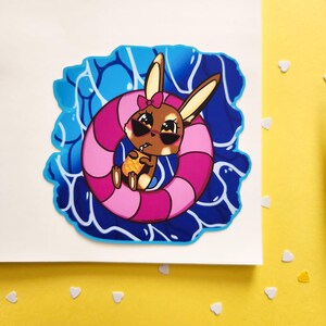 Pool Floatie Bunny- 4 in Bunny Sticker, Beach sticker, Kawaii Sticker, Pool Sticker, Swimming Sticker, Vacation Sticker, Summer Sticker
