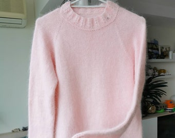 pink angora cardigan