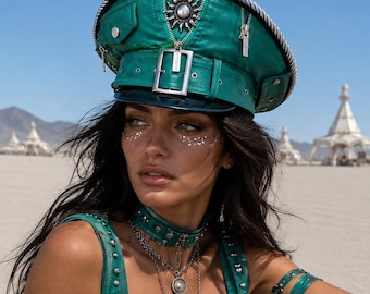 LA CHAQUETA VERDE Sombrero de festival hecho a mano estilo militar Sombrero de Burning Man