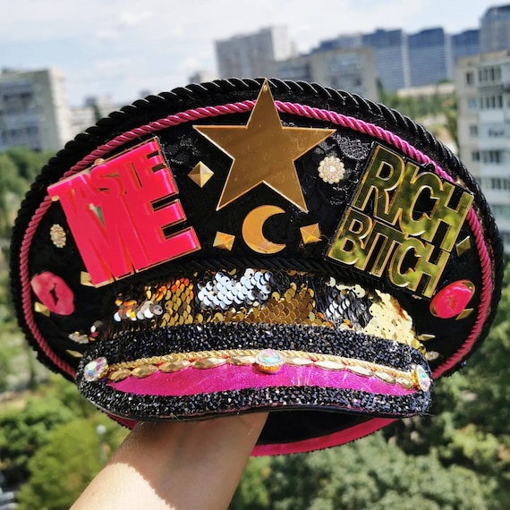 Handmade Sequin Captain Hat: Military Rave Festival Hat - Etsy display picture 3