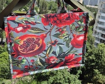 Bolso tote jacquard de granada, bolso de playa de verano hecho a mano por un artista ucraniano