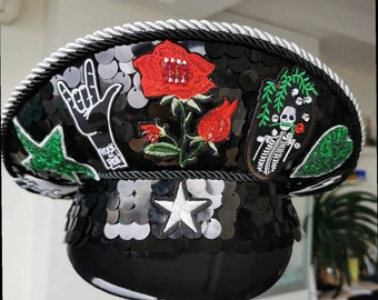 Sombrero militar de lentejuelas hecho a mano: Disfraz de rock and roll para Burning Man