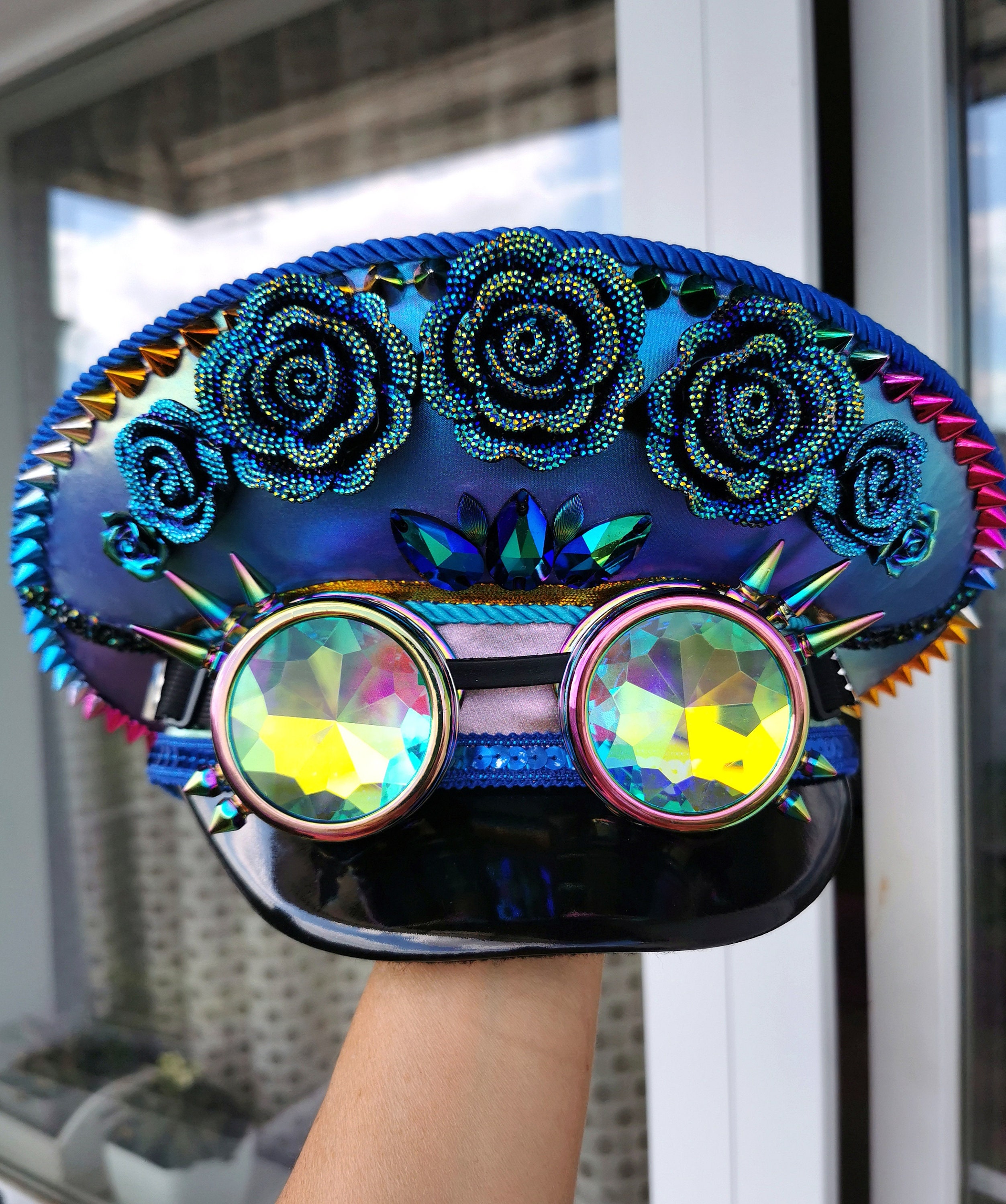 Blue Roses Captain Hat: Handmade Festival Rave Costume With 