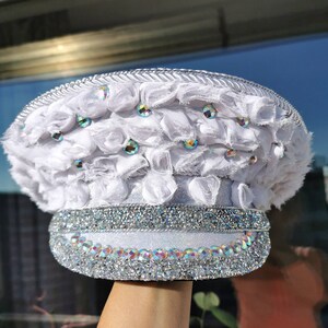 White Roses Captain Hat: Handmade Festival Military Hat