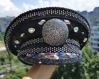 Sombrero del Festival Cielo Estrellado, estilo militar, para Burning Man y raves, hecho a mano.