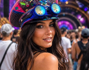 Sombrero de capitán con gafas: Sombrero hecho a mano para festivales, fiestas rave y Burning Man.