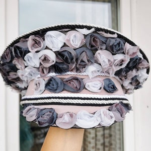 BEIGE BLOSSOM Festival hat Handmade Military hat Burning Man Captain hat Rave, Costume, Carnival, Party hat