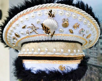 Sombrero de capitán de lentejuelas hecho a mano para festivales: disfraz para fiestas de carnaval y raves.