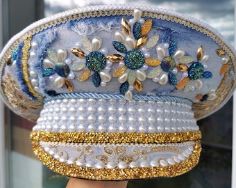 Gorro de capitán Denim Queen: Gorro militar hecho a mano para festivales