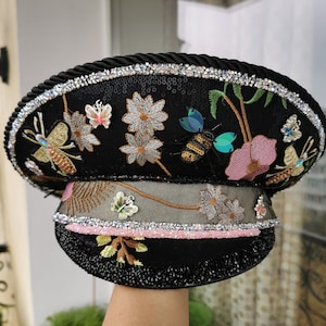 Embroidered Captain Hat: Handmade Military Style Festival Hat (54-55cm)