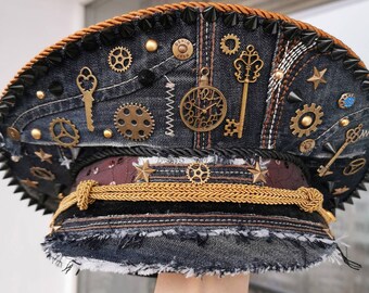 Sombrero TIME'S KEYS para festivales, raves, Burning Man, estilo militar, hecho a mano, steampunk.