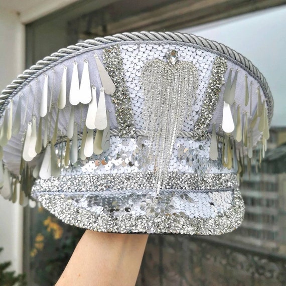 SILVER RAIN Festival Hat Military Handmade Hat Burning Man  display picture 3