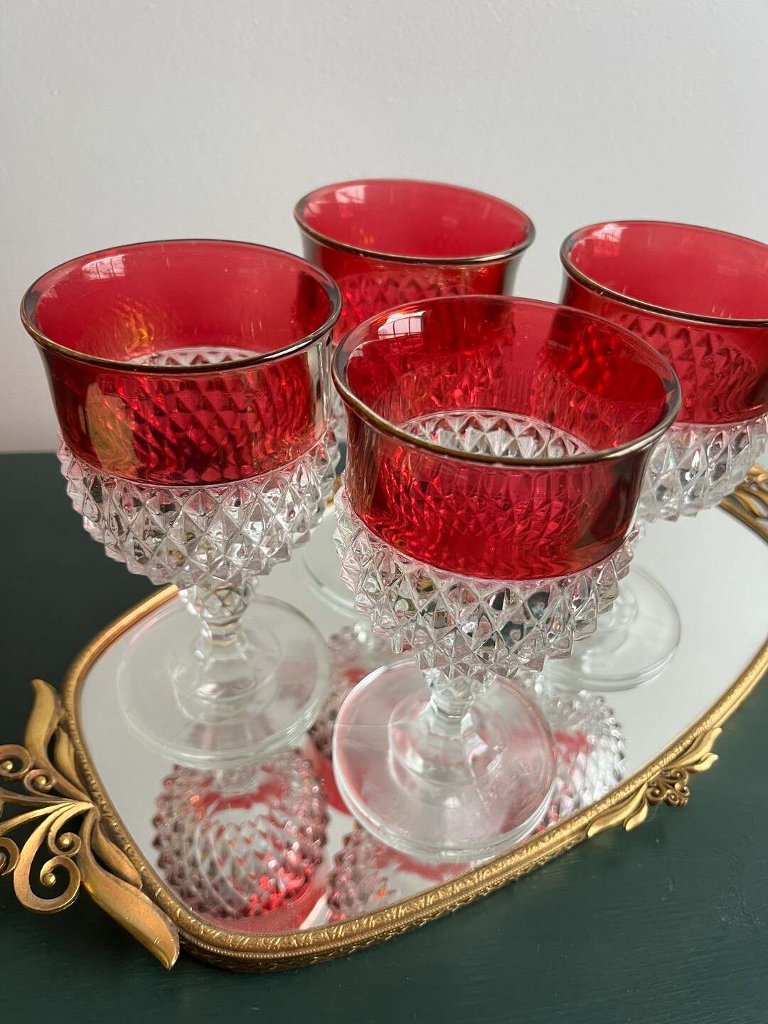 Ruby Red Wine Glasses Set of 4 Etsy