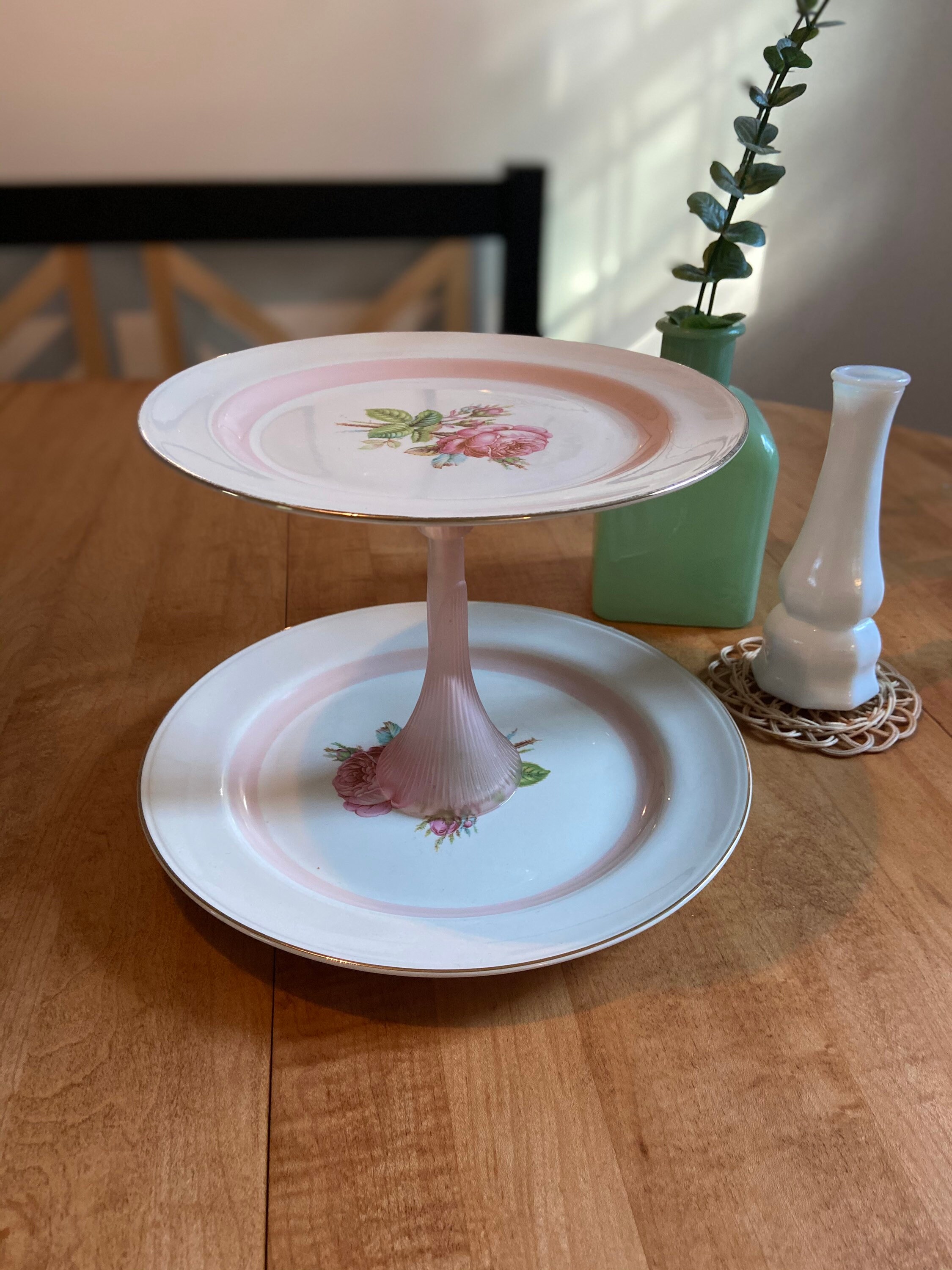 2 niveles Vintage Floral Cake Stand Etsy