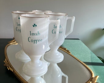 Vintage Milk Glass Irish Coffee Mugs - Set of 4