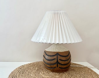 Danish design table lamp, Koefoed ceramic, ceramic lamp with pleated lampshade