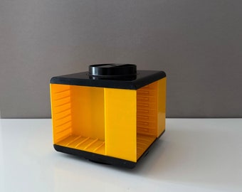 Vintage cassette cube yellow, cassette carousel, cassette stand, 70s