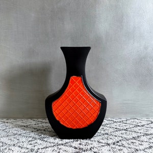 Modernistyczny wazon podłogowy, wazon ceramiczny 50, mały wazon podłogowy, czarny pomarańczowy, lata 60., ceramika zachodnioniemiecka