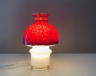 Small red mushroom lamp by Limburg Glashütte, Mid Century table lamp