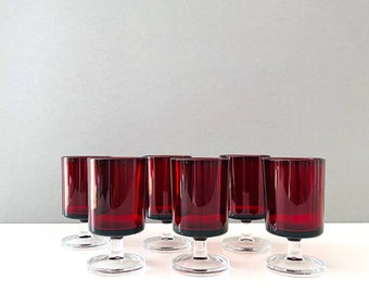 6 Luminarc glasses, ruby, wine glasses, dessert glasses, red glasses, vintage glasses France