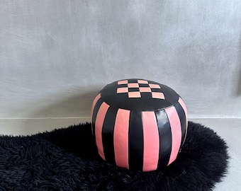 Pouf en cuir, tabouret, coussin d'assise cuir, rose noir, tabouret en cuir