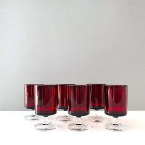 6 Luminarc Gläser, Rubin, Weingläser, Dessertgläser, rote Gläser, Vintage Gläser Frankreich