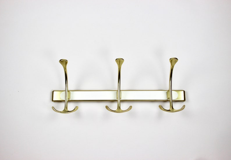 Vintage Wardrobe Wall Hook Bar White Gold Coat Brass Hooks Mid Century