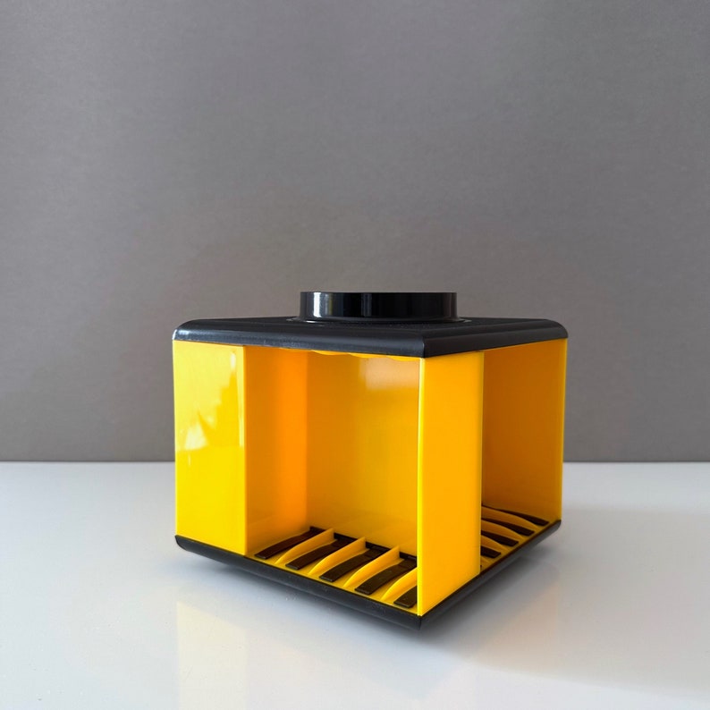 Cassette carousel scona variant, vintage cassette cube, yellow cassette stand, 1970s image 1