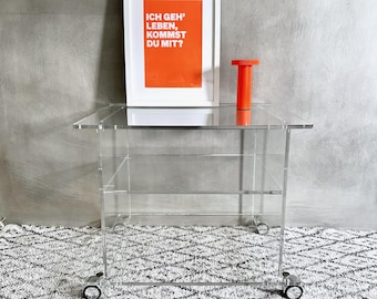 Midmodern Coffee Table | Mobile Plexiglas Table | Acrylic Glass Side Table | Nightstand | Coffee Table | Lucite Table | Vintage Interior