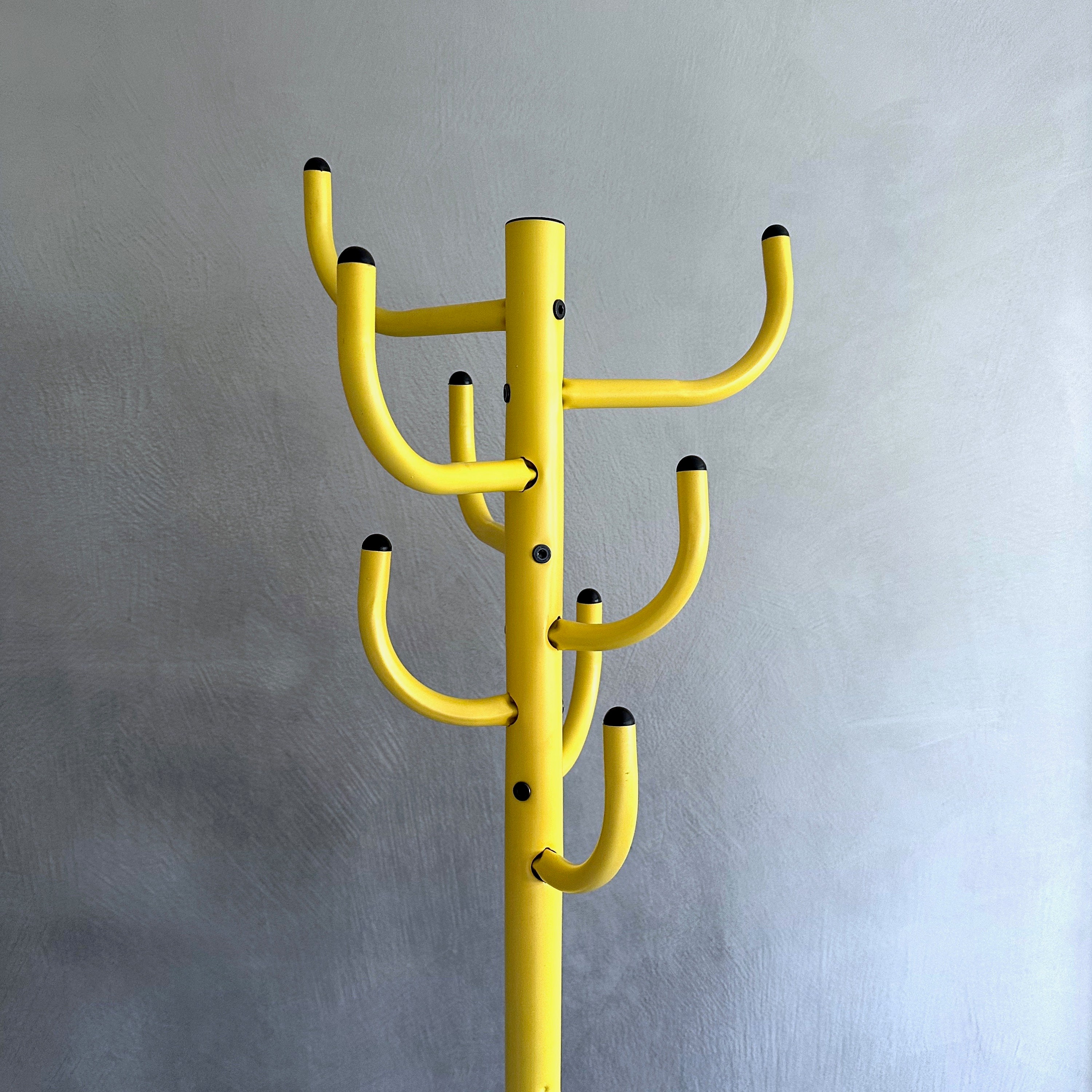 Vintage coat rack, yellow metal coat rack, clothes rack, retro coat rack