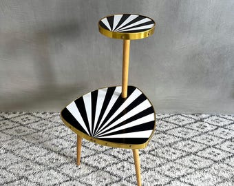 Flower stand, flower bench black and white, vintage flower table, flower stool