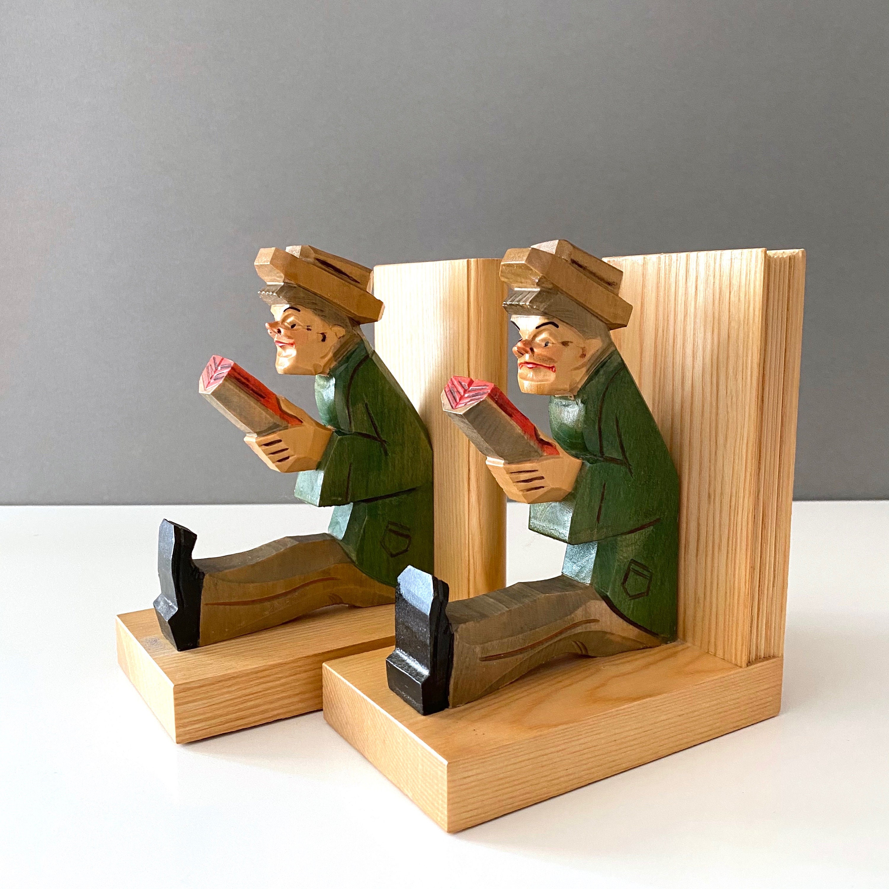 Mid Century Bookends Accountant Wood Reader Library Etsy New Zealand