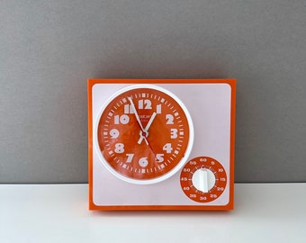Horloge vintage Peter Electric, horloge murale NOS, horloge de cuisine, horloge avec minuterie, horloge orange, intérieur des années 70