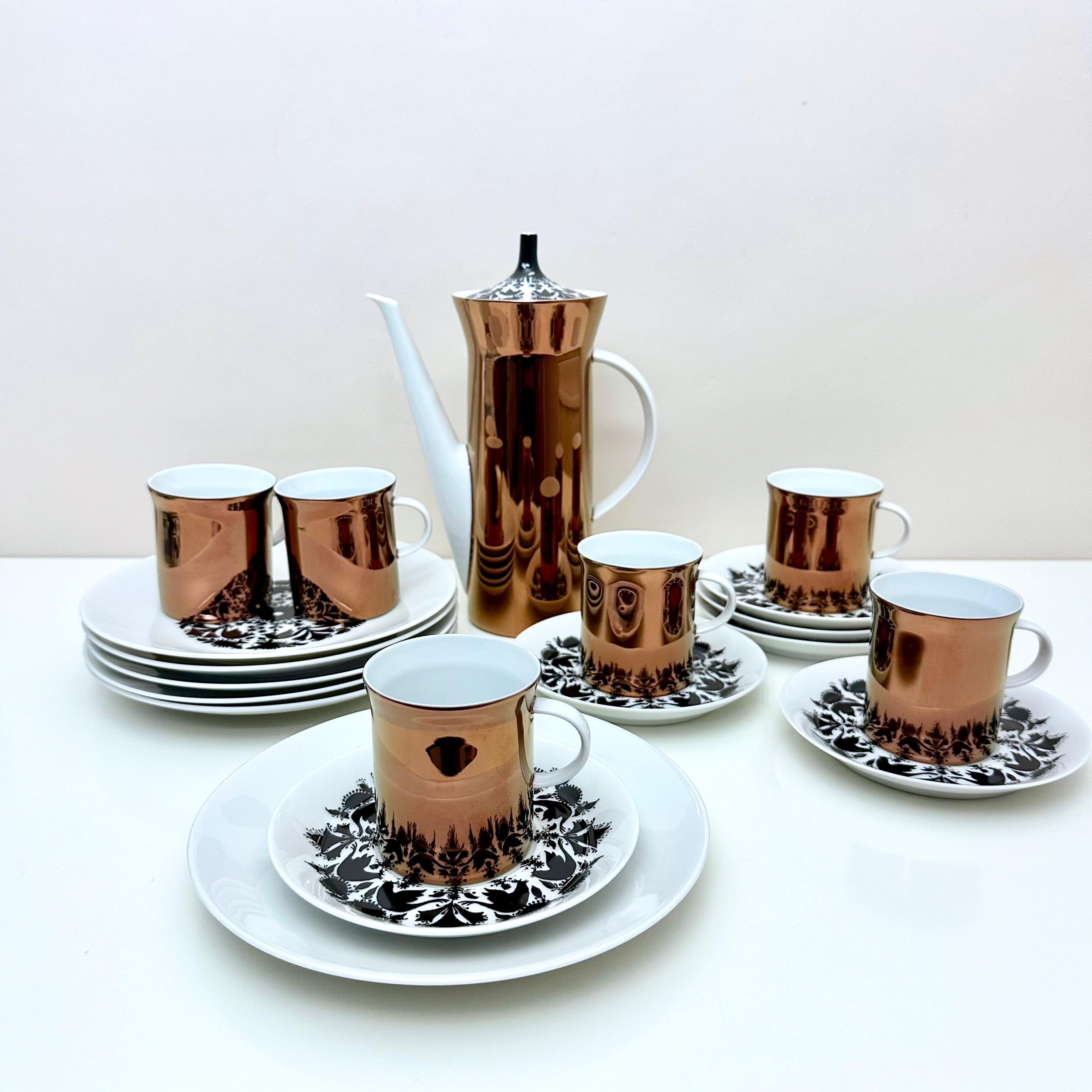 Rosenthal Hilton Berlin Copper, mocha service for 6 people, Björn Wiinbald