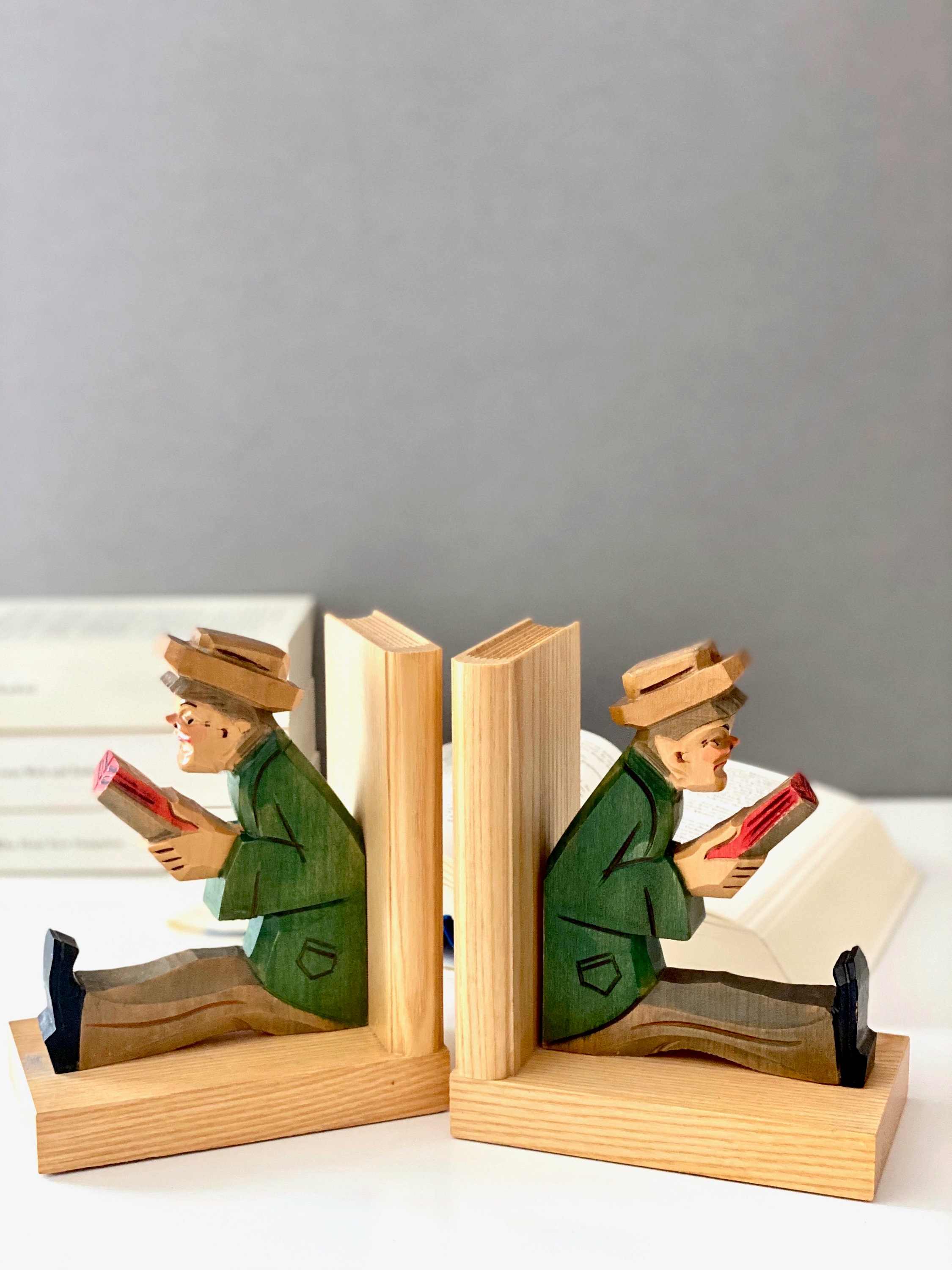 Mid Century Bookends Accountant Wood Reader Library Etsy New Zealand