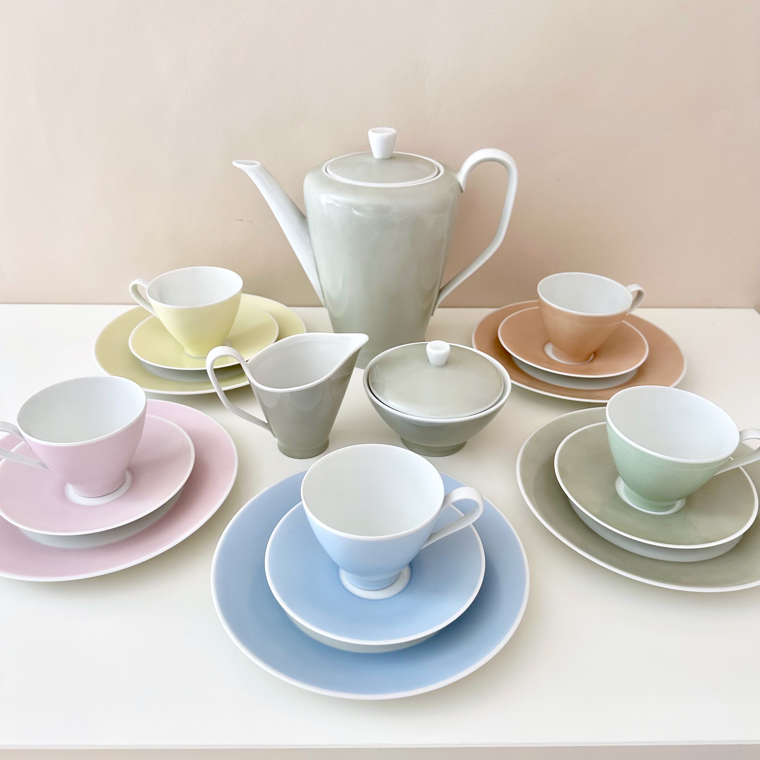 Rosenthal Bettina Pastell 3256, Kaffeeservice für 5 Personen, 60er Jahre