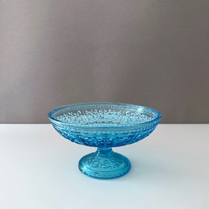 Antique confectionery bowl, pressed glass turquoise, glass bowl, 19th century