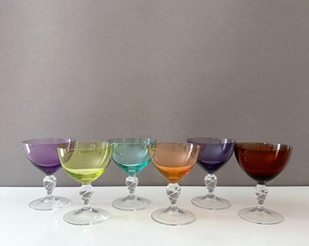 6 farbige Mid Century Gläser, Aperitif, Sherry, Weinglas, 60er Jahre, Barzubehör, Rockabilly