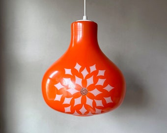 70s lamp, glass lamp orange, vintage hanging lamp, light, 70s interior