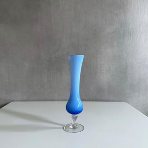 Vintage glass vase, light blue vase, 1960s, Midmodern