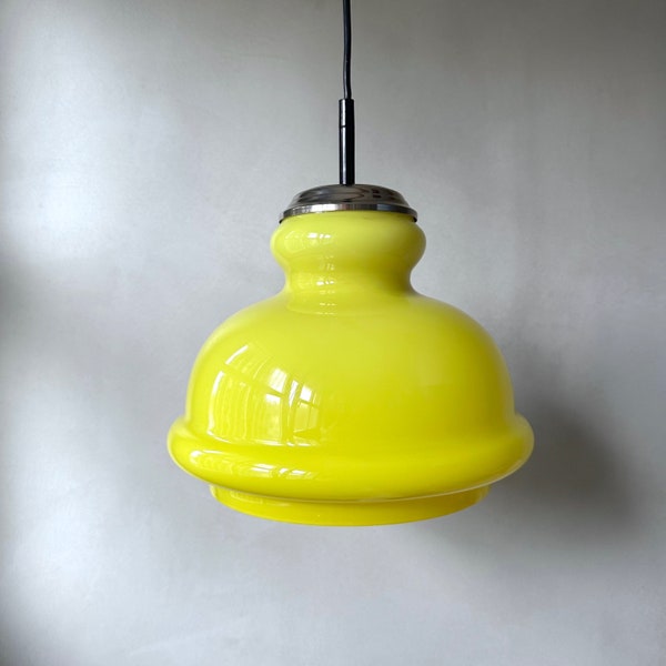 70s lamp, glass lamp yellow, vintage hanging lamp, pendant lamp, 70s interior