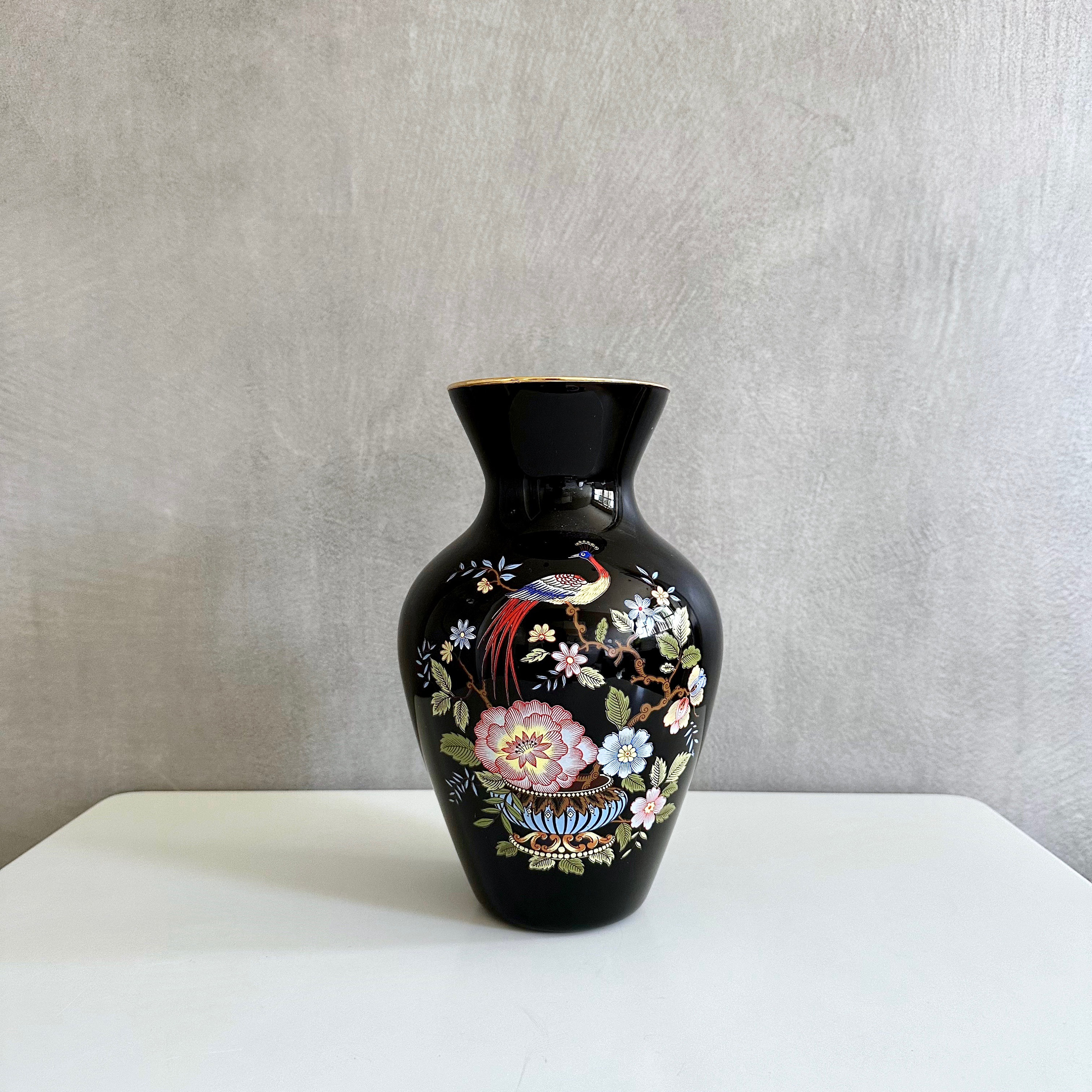 Opalina Fiorentina 花瓶、黒ガラス花瓶、イタリア製、ヴィンテージ 