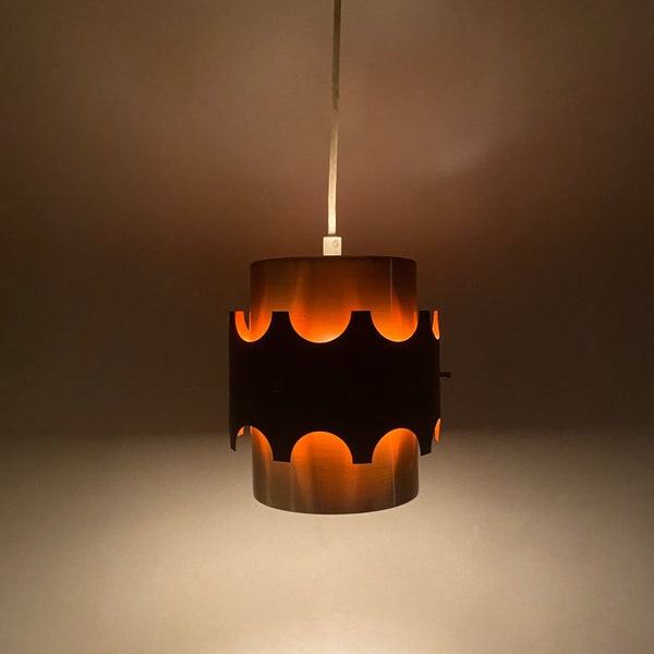 Small mid century hanging lamp, pendant light living room, metal lamp copper black, 60s vintage