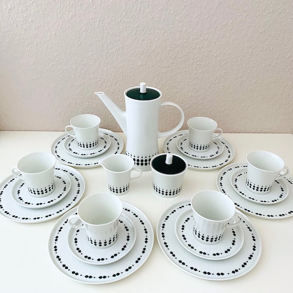 Melitta Paris Geschirr für 6 Personen, Vintage Porzellan, Frühstück Service, Kaffeegeschirr, Jupp Ernst, 60er Jahre