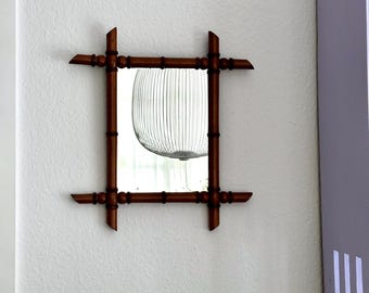 Vintage wooden mirror with bamboo look, wall mirror from France