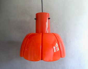 Large pendant lamp in the shape of a flower by Glashütte Limburg, glass lamp orange, opal glass, 70s hanging lamp, Mid Century Modern