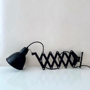 Old scissor lamp DDR, wall lamp, architect lamp, work lamp metal black, industrial design, mid century